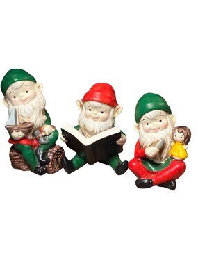 HOMCO Vintage Ceramic Elf Figurines Set Of 3 Hand Painted Holiday Decor  #5202